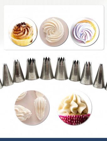 Набор кондитерских насадок 820-829, Tulip 10 шт, открытые звезды д.4-18 мм, 9-18 лучей
