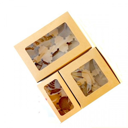 Крафт-коробка с окном 6 капкейков 24*15*7.5 cм | упак 5 шт